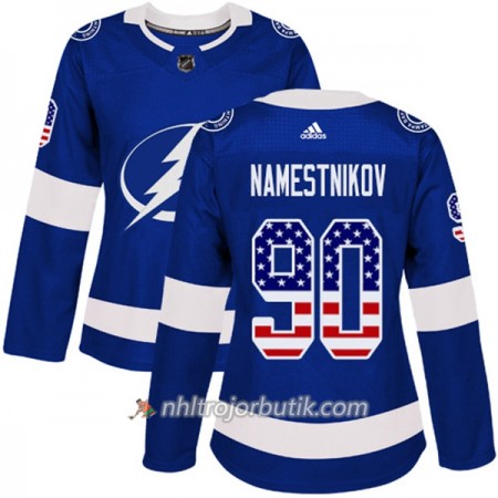 Dame Ishockey Tampa Bay Lightning Tröja Vladislav Namestnikov 90 Adidas 2017-2018 Blå USA Flag Fashion Authentic